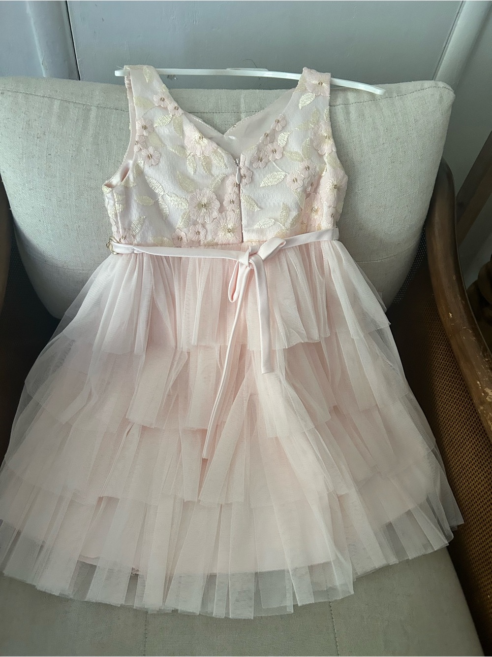 American Princess Pale Pink Floral Lace and Layered Tulle Dress